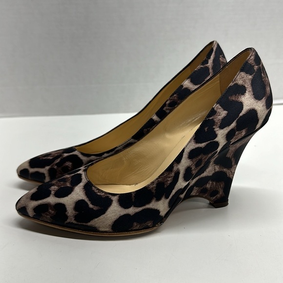 Kate Spade High Heels Shoes Wedges Satin Leopard Animal Print Brown Size 7.5 - Picture 1 of 10